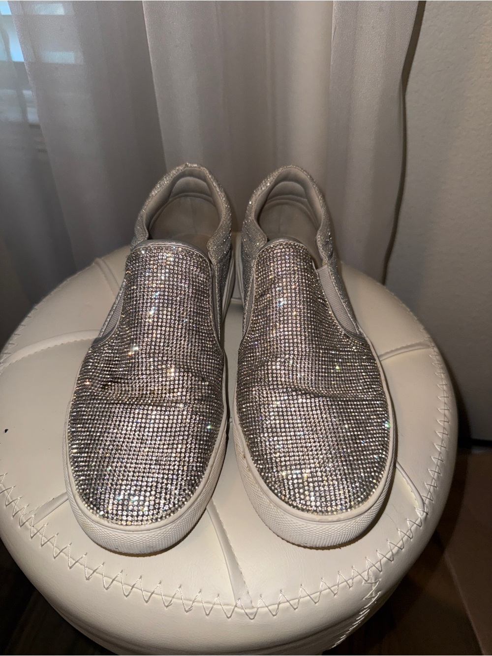 Steve Madden Silver Crystal Slip-On Sneakers